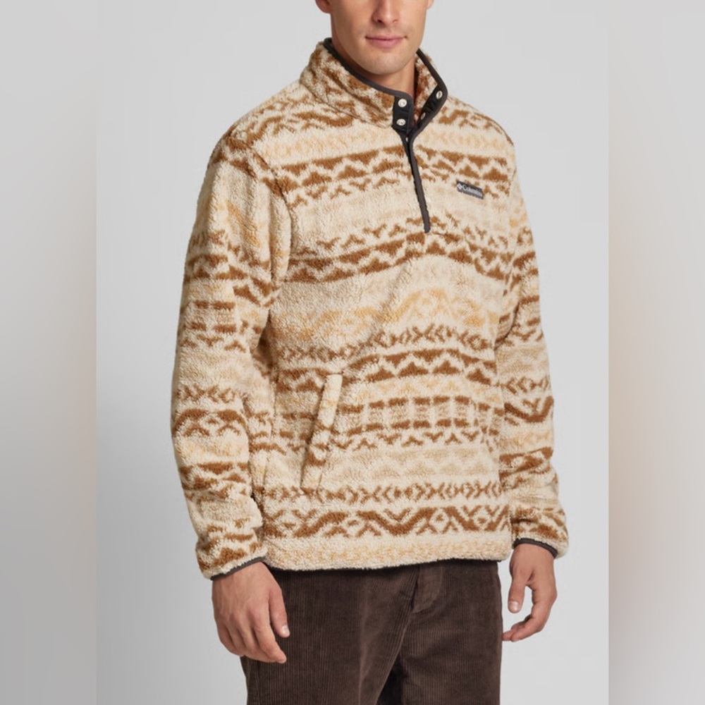 Columbia Men’s Rugged Ridge Patterned Brown Tan Half Snap Fleece Pullover